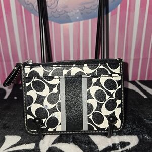 Coach Chelsea Heritage Stripe SignCoin Case in Black and White has some fading